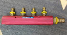 4-3-2-ay Burger & Brown Sa432ay 4 Port Aluminum Manifold 3/4 Input 1/2 Output Red Sa