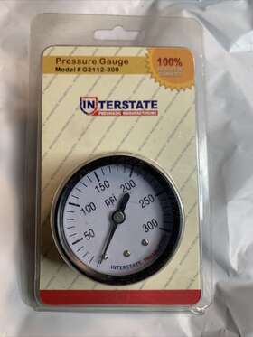 G2112-300 Interstate Pneumatics Pressure Gauge 300 Psi 2 Inch Diameter 1/4 Npt Rear Mount -