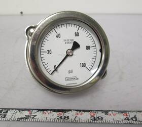 Ss2.5 Noshok Stainless Steel Pressure Gauge To 100psi 2 1/2 Inch Diameter 1/4 Tubing
