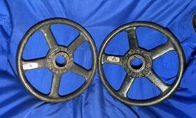 35774 Powell Pair Of W.m.powell Industrial Valve Hand Wheel 9 1/4 Inch Diameter Cast Iron