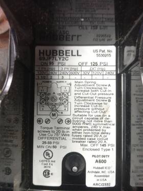 69jf7y2c Siemens Hubbell Pressure Switch