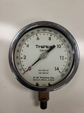 52-1052 Trerice Large Vintage Steampunk Ho Pressure Gauge 0-200 Psi 0-14 Kg/cm2