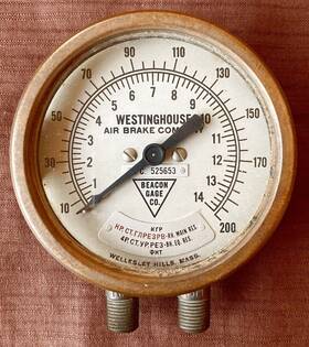 525653 Westinghouse Air Brake Company Dual Hands Brass Gauge-cyrillic Label 4 Inch Face