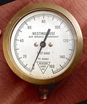 Pc88882 Westinghouse - Beacon Gage Co. 88882 Brass Locomotive Air Brake Test Gauge 4 Inch Diameter Face