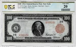 1914 $100 Federal Reserve Note 'red Seal'-new York FR.1073A -pcgs Very Fine 20. Fixed Price $5950.00.