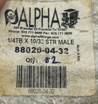 Alpha 88020-04-32 1/4 Tb X 10/32 Straight Male Connector Fitting New Pack Of. Fixed Price $11.12.