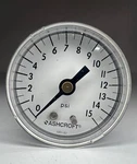 One (1) Ashcroft Pressure Gauge 20W 1005PH 02B 15# 2" 15PSI (new). Fixed Price $17.99.