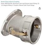 Dixon 40022DLTAL Aluminum Cam And Groove Hose Fitting, 22-1/2 Degree Elbow, 4". Fixed Price $60.00.