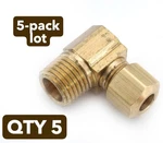 5-PACK Lot Anderson Metals 1/2" Compression X 3/8" Male Mpt 90 Deg Brass Elbow. Fixed Price $24.68.