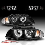 Dual Halo 1999 - 2001 Fit Bmw E46 3 Series Sedan Projector Black Headlight. Fixed Price $228.19.