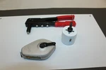 Vintage Tool Lot Pop Rivet Gun, Hole Saw W/ Mandrel 2-1/4", Irwin Chalk Line. Fixed Price $42.34.