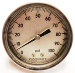 Ashcroft Pressure Gauge Q-8962, 100 Psi. Fixed Price $21.00.