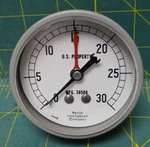 1/2" Marsh Pressure Gauge 0-30 Psi 1/4 Center Back Connection. Fixed Price $25.00.